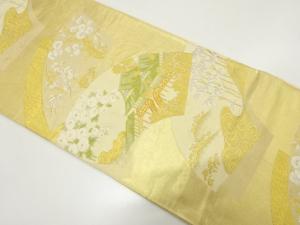 アンティーク　地紙に屋敷・梅笹模様織り出し袋帯（材料）